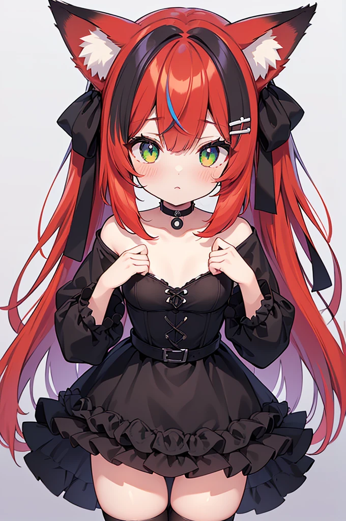 (NSFW),masutepiece, Best Quality, Ultra-detailed,(Lori),sel anime,anime moe art style,animated style illustration, (Red Eyes),(Beautiful eyes), ((Cute)), Cute, (lovely),超A high resolution,1 girl,Blunt bangs,hair wavy,ridiculously long hair,[Red hair:Purple hair:0.5],de pele branca,Detailed skin,A detailed face,pointy nose,A sly smile,small tits,detailed tits, Gothic  with beautiful cleavage,off shoulders,Head dress,Blur the background to bring it into focus,half body photo