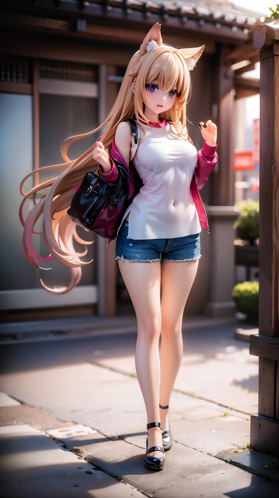 Android 21 for Lolita female students with big breasts, super thick, small waist, high details, hyper-realistic Unreal Engine, realistic hyper-realistic New Tokyo 8k highest resolution，Showing white legs，，hot pants，shorter pants，