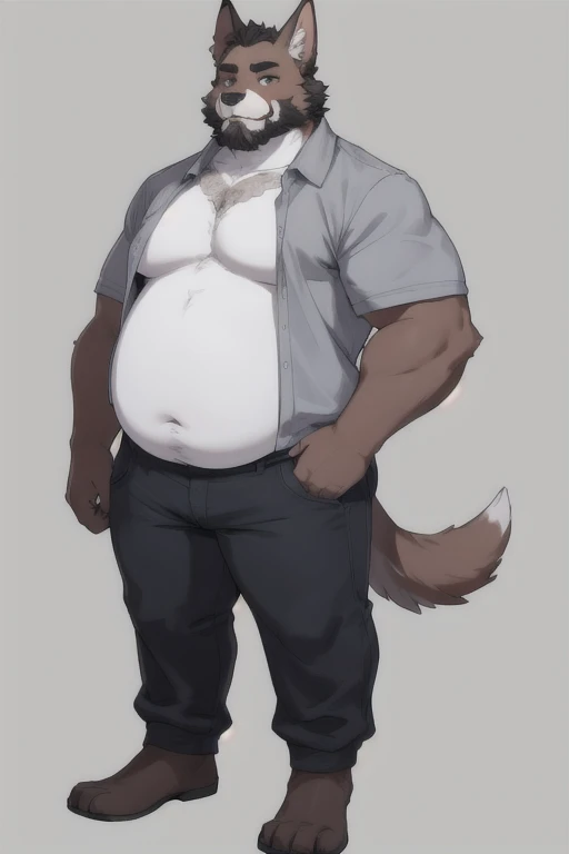 Dog grey 30 years old furry dad chubby males full body reference with beard