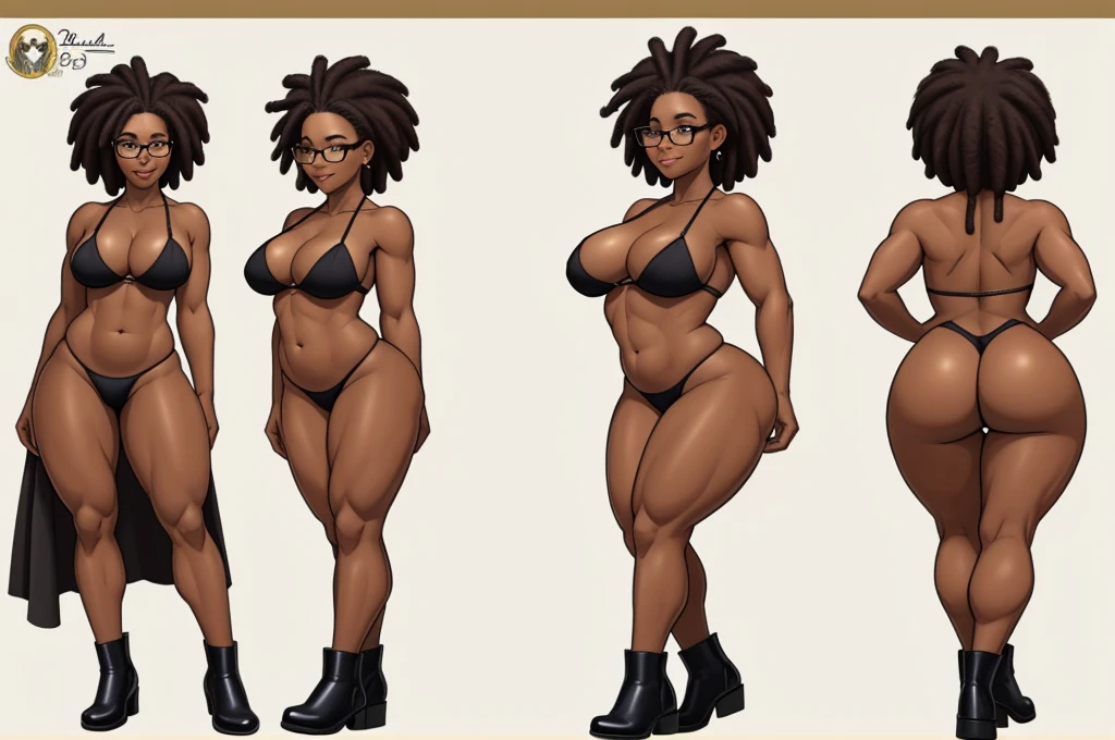 ((Style 20 year old black woman with glasses , com ,big vagina Art Vista de Corpo Inteiro, plano completo, Vista frontal, de personagem, Multiple Views and Multiple Points of View, um personagem, corpo inteiro, personagem com menos, estilo de roupa, no mesmo Estilo de cabelo, less Type of footwear, FORTE )):: ((full body view, plano completo, Vista design de personagem, Multiple Views and Multiple Points of View, de um personagem, corpo inteiro,, personagem com menos, estilo de roupa, no mesmo Estilo de cabelo, less Type of footwear)):: Uma mulher Moreno de uma mulher bissexual, seios , position of 69 position, cabelo afro caindo para a frente, Tipo Rasta, but braided, com belos seios corpo perfeito com , a wide thigh is a beautiful woman, com seios lindos corpo perfeito, uma coxa larga, um destino com ,expression various sexual poses, erotismo