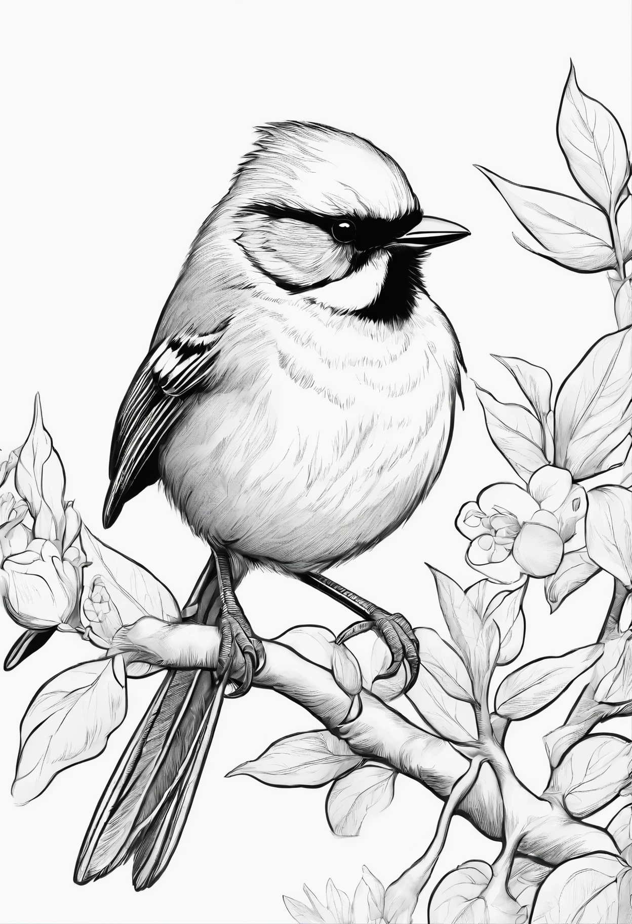 Generate black and white coloring pages of cute cartoon-style Fairy Wren no color with low detail, no shading, no shadows, no background, and no borders.