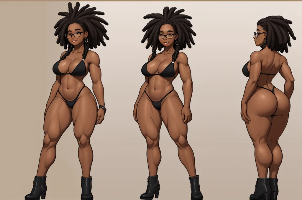 ((Style 20 year old black woman with glasses , com ,big vagina Art Vista de Corpo Inteiro, plano completo, Vista poses frontal, de personagem, views and points of view, um personagem, corpo inteiro, personagem com menos, estilo de roupa, no mesmo Estilo de cabelo, less Type of footwear, FORTE )):: ((full body view, plano completo, Vista design de personagem, views views, de um personagem, corpo inteiro,, personagem com menos, estilo de roupa, no mesmo Estilo de cabelo, less Type of footwear)):: Uma mulher Moreno de uma mulher seios , cabelo afro caindo para a frente, Tipo Rasta, but braided, com belos seios corpo perfeito com , a wide thigh is a beautiful woman, com seios lindos corpo perfeito, uma coxa larga, um destino com ,sexual expression, erotismo