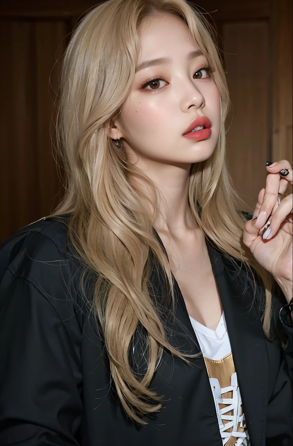 Blonde Jennie with long hair holding a pink lip and pink lipstick, parque roseanne de blackpink, Lalisa Manobal, Lalisa Manoban do Blackpink, jossi do blackpink, maquiagem sul-coreana popular, Bela Delfina, cl, maquiagem coreana popular, uma garota com cabelo loiro, jennie blackpink, portrait of jossi do blackpink, bae suzy