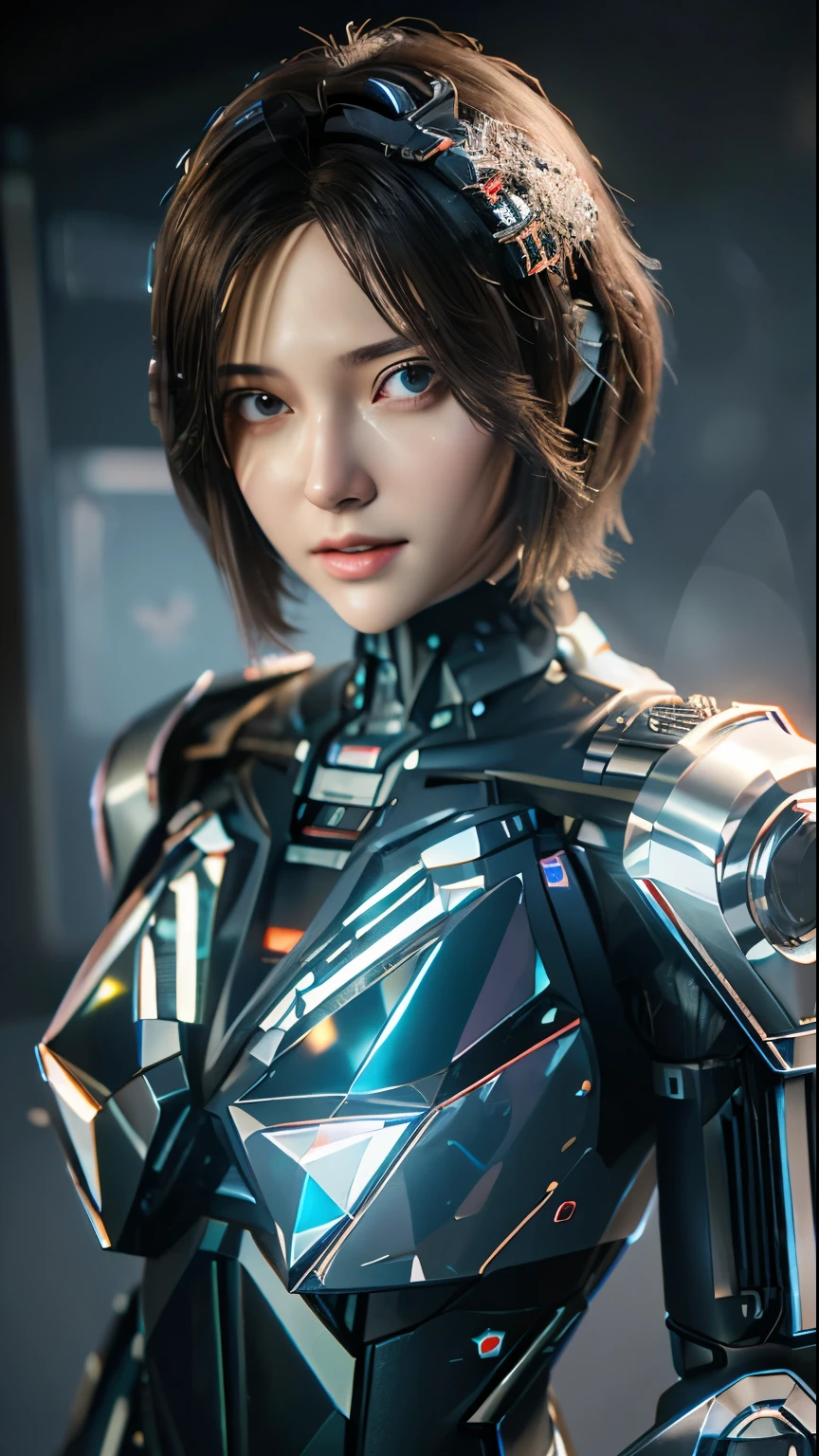 ((highest quality)), ((masterpiece)), (very detailed:1.3), 3D, beautiful (cyber punk:1.3) Female hacker with short brown hair poses for photo, (A thin cyber suit that fits perfectly to your body:1.4) computer servers, LCD Screen, fiber optic cable, HDR (high dynamic range), ray tracing, NVIDIA RTX, super resolution, unreal 5, Scattered beneath the surface, PBR texturing, Post-processing, anisotropic filtering, Depth of bounds written, maximum clarity and sharpness, multilayer texture, Albedo and specular maps, surface shading, Accurate simulation of light-matter interactions, perfect proportions, octane rendering, two-tone lighting, Low ISO, White balance, Rule of thirds, wide caliber, 8K students, efficient subpixel, subpixel convolution, luminescent particles