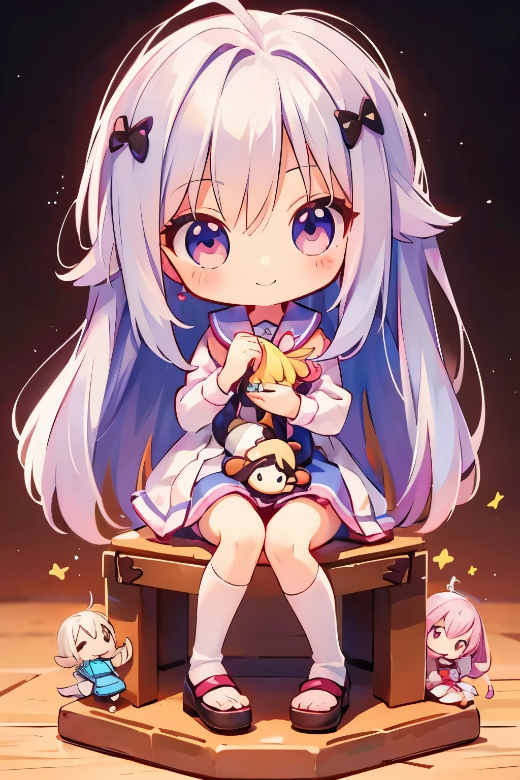 On the table is a keychain with a doll on it.、Nendoroid、Littleガール、smile、female explorer mini cute girl、Nendoroid、Nendoroid3D、Chijo Girl、cuteリアルなポートレート、cute!!Little!!high school girl, Littleスタイル, Littleアニメの女の子,