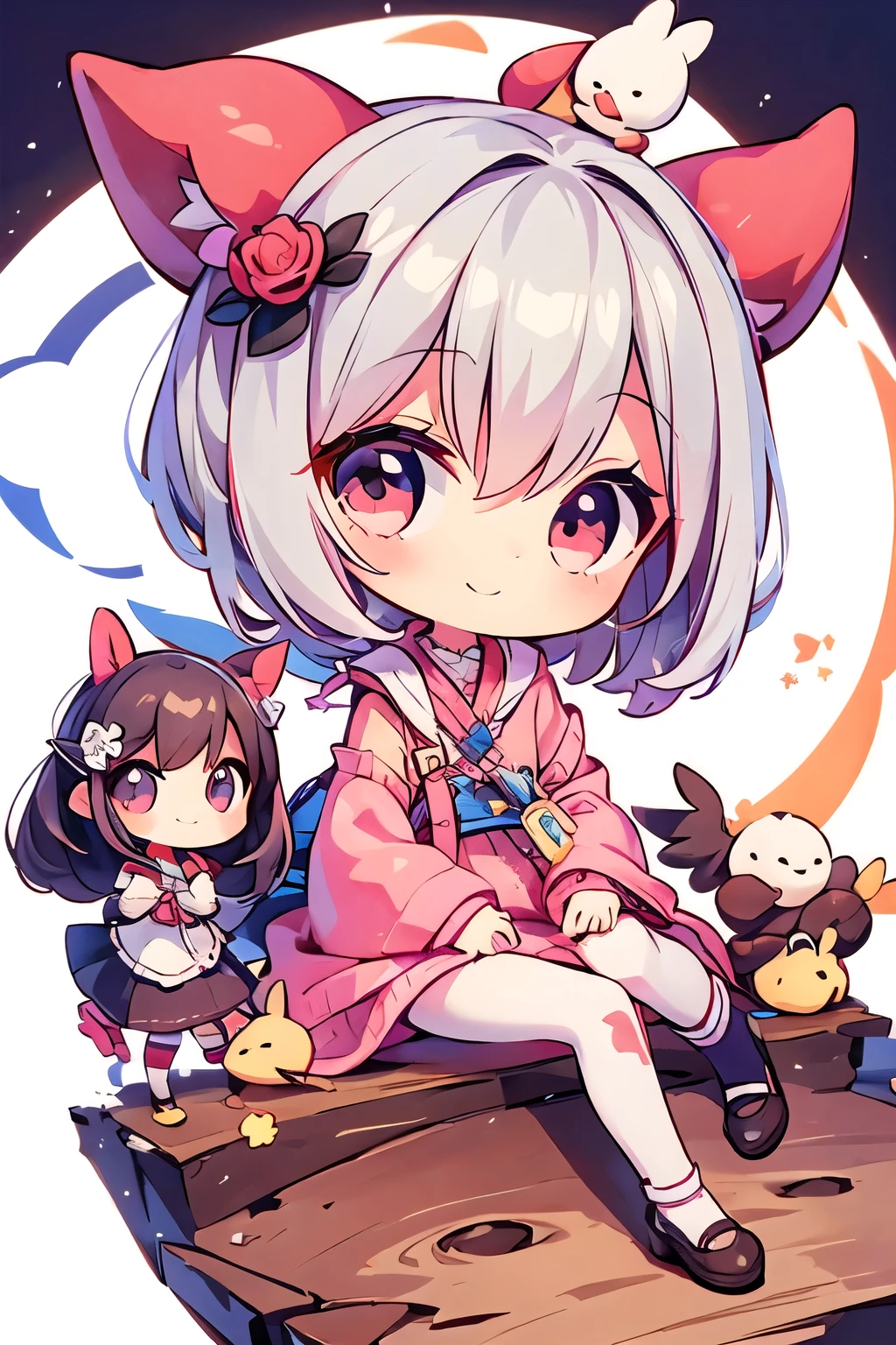On the table is a keychain with a doll on it.、Nendoroid、Chibi Girl、smile