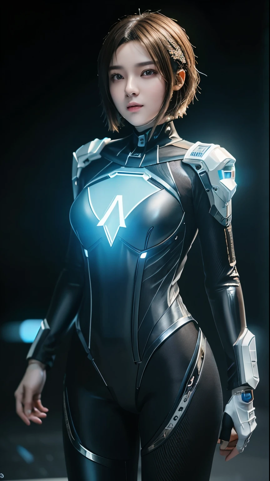 ((highest quality)), ((masterpiece)), (very detailed:1.3), 3D, beautiful (cyber punk:1.3) Female hacker with short brown hair poses for photo, (A thin silicone cyber suit that fits perfectly to your body:1.4) computer servers, LCD Screen, fiber optic cable, HDR (high dynamic range), ray tracing, NVIDIA RTX, super resolution, unreal 5, Scattered beneath the surface, PBR texturing, Post-processing, anisotropic filtering, Depth of bounds written, maximum clarity and sharpness, multilayer texture, Albedo and specular maps, surface shading, Accurate simulation of light-matter interactions, perfect proportions, octane rendering, two-tone lighting, Low ISO, White balance, Rule of thirds, wide caliber, 8K students, efficient subpixel, subpixel convolution, luminescent particles