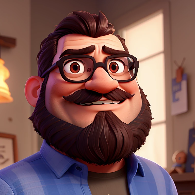 Make the pixar model a dark, strong man, with glasses, with a big beard. with quality