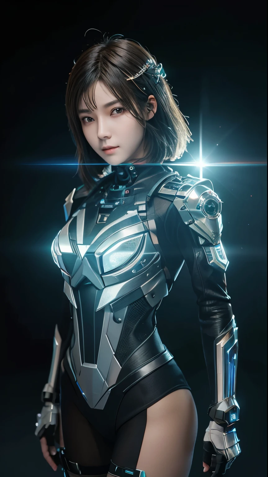 ((highest quality)), ((masterpiece)), (very detailed:1.3), 3D, beautiful (cyber punk:1.3) Female hacker with short brown hair poses for photo, (cyber suit:1.2)　(Thin material that fits perfectly to your body:1.6) computer servers, LCD Screen, fiber optic cable, HDR (high dynamic range), ray tracing, NVIDIA RTX, super resolution, unreal 5, Scattered beneath the surface, PBR texturing, Post-processing, anisotropic filtering, Depth of bounds written, maximum clarity and sharpness,  multilayer texture, Albedo and specular maps, surface shading, Accurate simulation of light-matter interactions, perfect proportions, octane rendering, two-tone lighting, Low ISO, White balance, Rule of thirds, wide caliber, 8K students, efficient subpixel, subpixel convolution, luminescent particles