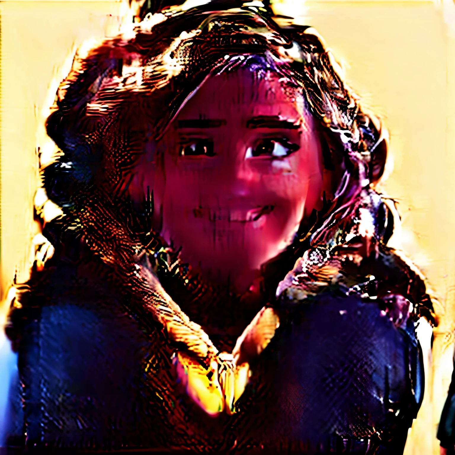 Make the pixar model a brunette woman, smiling, with her arms crossed, wearing a blazer.