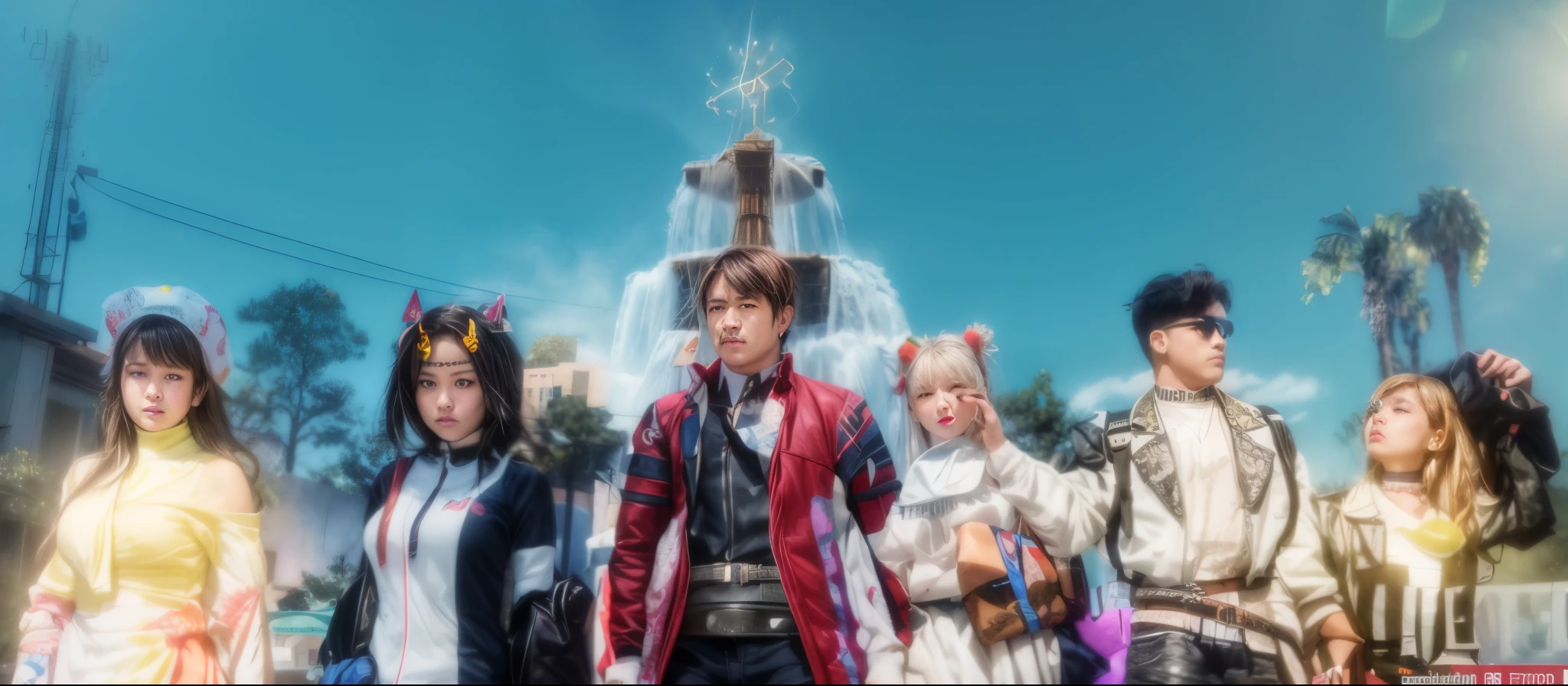 (best quality), masterpiece, extremely detailed CG uniform 8K illustration, high color, extremely high color saturation, all colors deepened, paint, graffiti art, center composition, extremely detailed light and shadow, six people, (ultra high res,photorealistic,best quality,photo-realistic),(8k,raw photo,best quality,masterplece),