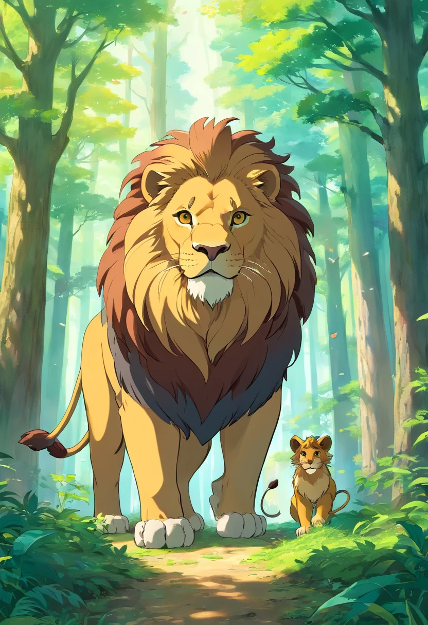 How to draw a lion, wise lion, In the forest and eagles, In the sky while a lion walks through the forest.