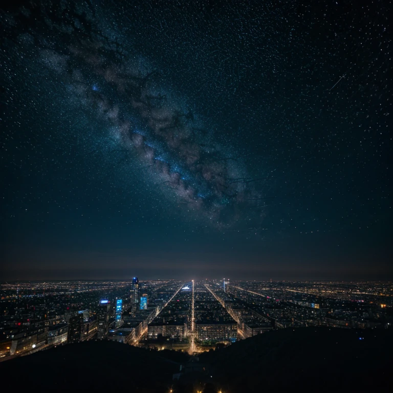 Beautiful night city with stars and galaxy sky of glass