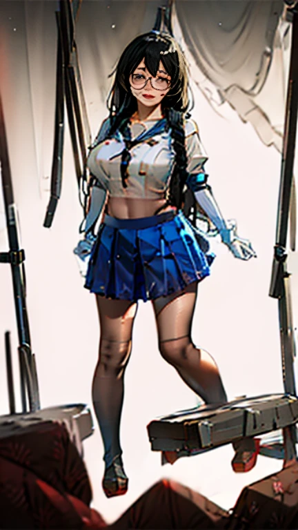 tsubasa hanekawa、Glasses、black hairの、big breasts、 (black hair, brown eyes, round face), big breasts, With ribbon, [full body shot]、wearing a black dog collar,full body shot、Glasses、head to toe shot、Compete for big breasts in the bright sunlight、compressed the chest with a rope.、woman in chains、((masterpiece)), ((highest quality)), (Super detailed), ((cute)), cute, (Lovely), ((very detailed)), 4K, (8K), highest quality, (beautiful), anime style、pink nipples、