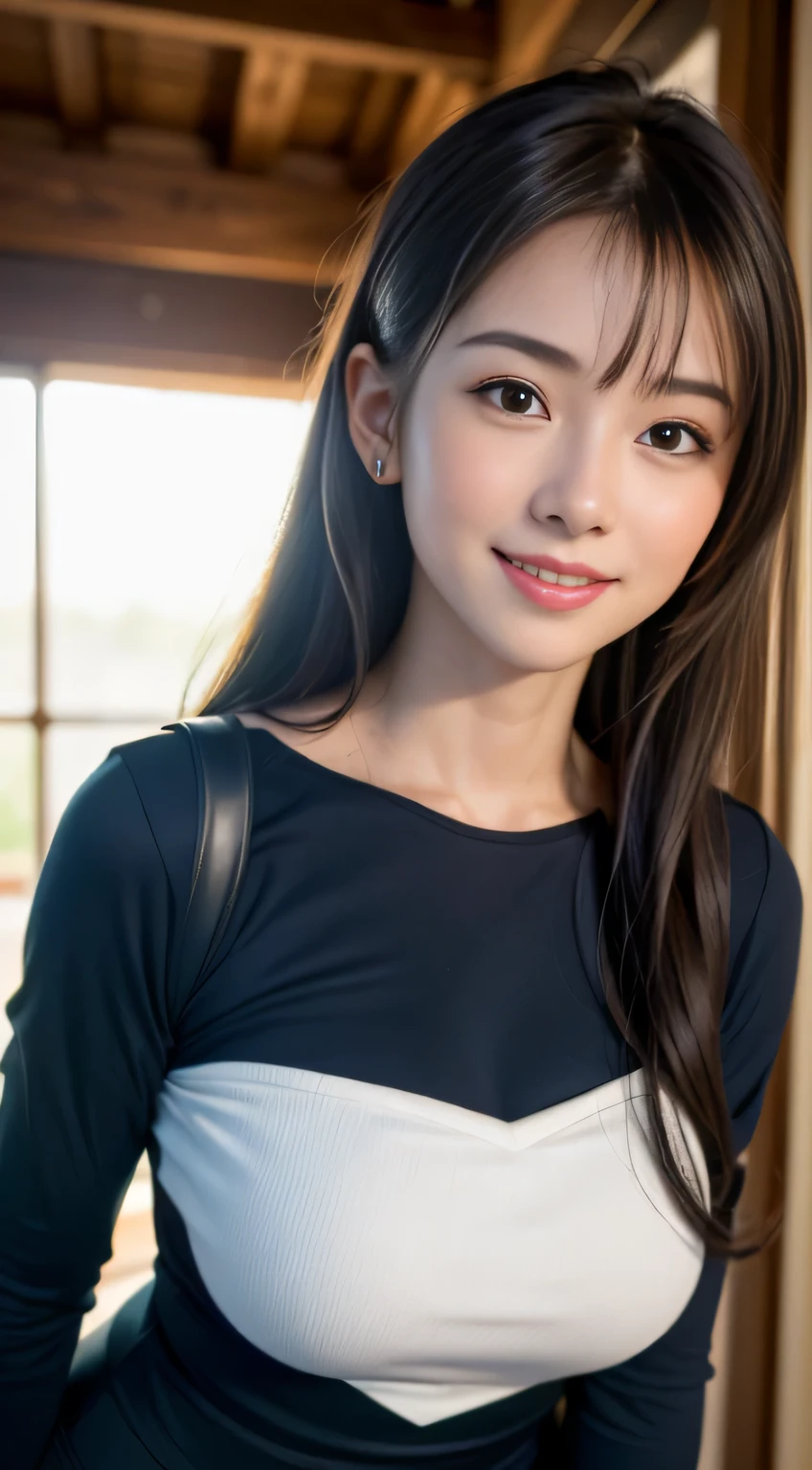 White see-through blouse,Face Interview, (Photoreal:1.4), (hyper realistic:1.4), (realistic:1.3), (smooth lighting:1.05), (Improve video lighting quality:0.9), 1 female, 18 year old female, realistic lighting, Backlight, facial light, ray tracing, (cheerfulness:1.2), (Improved image quality:1.4), (Highest quality realistic textured skin), finely tuned, small face, red cheeks, slender body, medium-breasted pointed jaws,,,,,,,,,,,,, Japan idol system, Nogizaka idol, glowing skin, fiery idol pose, P, dull bangs, black hair, hair behind the ear, shoulder hair, long hair,tear bag，Summer plateau、no makeup、(Navy blue long-sleeved sailor suit:1.2)