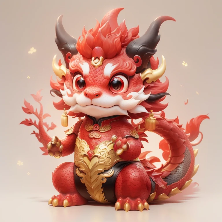 There is a statue of a red dragon,There are gold and red decorations, 光滑的Chinese dragon, 8k octave rendering photo, colored zbrush render, 3D model of Japanese mascot, Chinese Silk 3D Dragon, 3D rendering stylization, Chinese dragon概念艺术, Inspired by Puhua, Chinese dragon, Cute little dragon, Red realistic 3D rendering, Ultra-detailed rendering