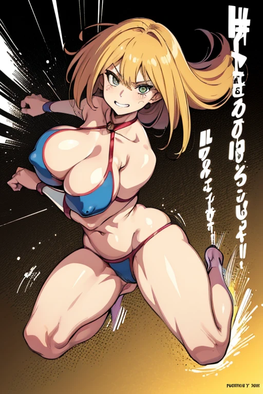 masterpiece, high resolution, best quality, beautiful art, detailed hands, 1 woman, dark magician girl, mature woman, big breasted, cleavage, wearing a Tyris Flare outfit, sexy and skimpy bikini, alluring body, full body, fighting in combat, showing her fighting skills, sexy smirk, attacking the viewer, combat scene, confident and proud, bouncing breasts, beach environment