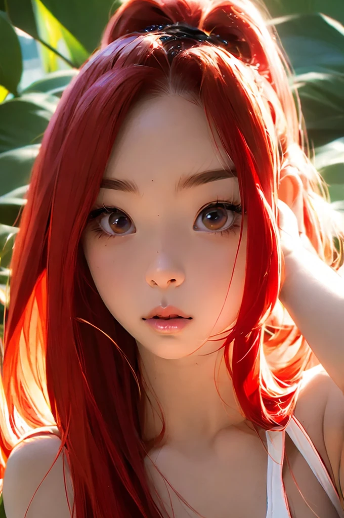 Chica anime with long red hair and a bikini, estilo artístico anime moe, cute Chica anime, cute Chica anime portrait, pretty Chica anime, portrait of cute Chica anime, retrato realista kawaii, visual anime de una linda chica, cute Chica anime portraits, portrait Chica anime, retrato de estilo anime, marin kitagawa fan art, (Chica anime), beautiful Chica anime, parte superior del cuerpo