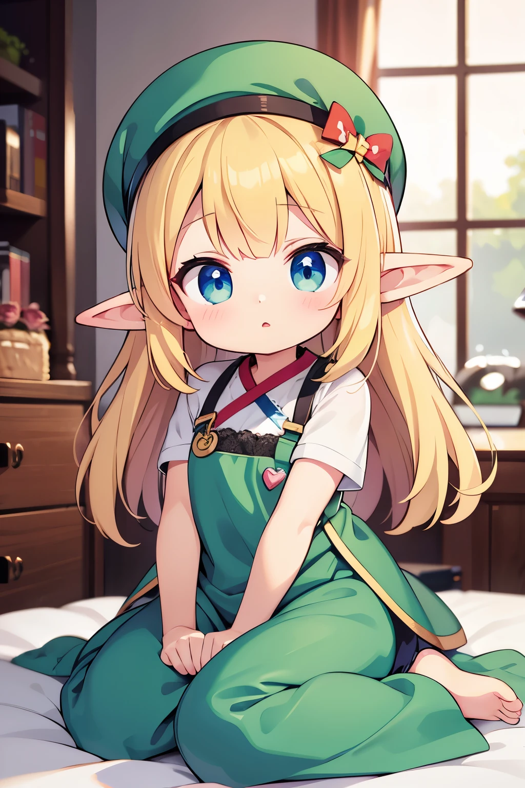 Full body shot of cute elf chibi girl、Revealing the reality of everyday life、moan at home、Drunk