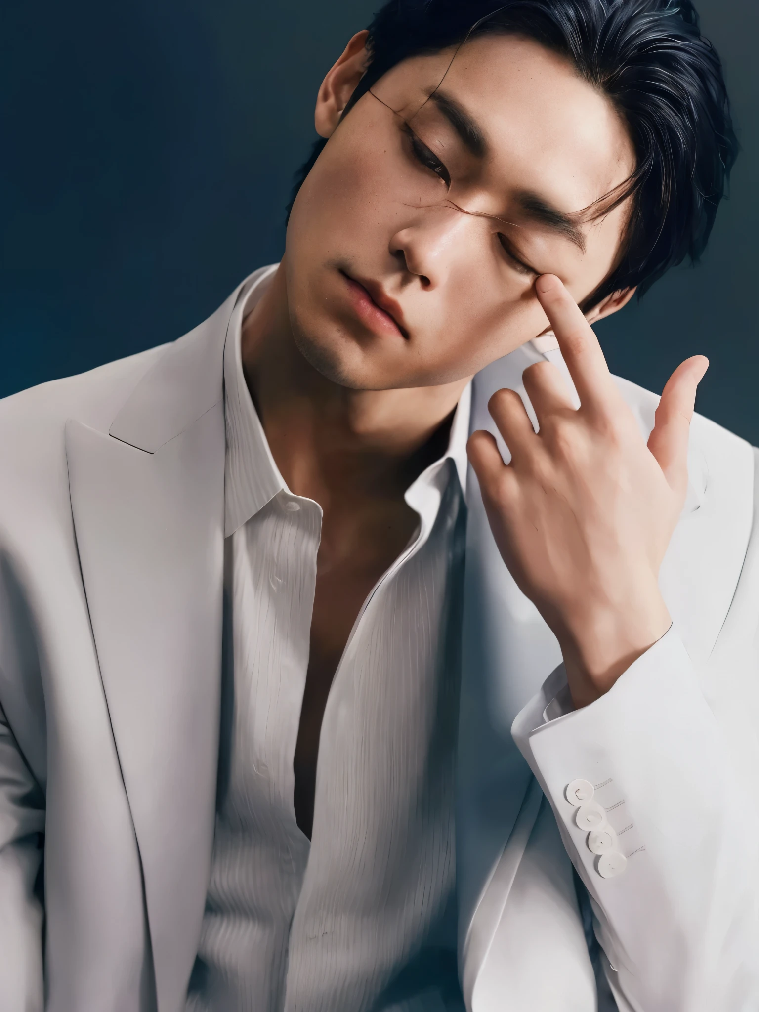 Imagen arafed de un hombre con traje blanco y camisa blanca., Won Bin Lee, Siwoo Kim, yanjun chengt, inspirado por Zhang Han, TaeJune Kim, hsiao-ron, guapo chad chin, kim doyoung, steven jung, inspirado en Russell Dongjun Lu, inspirado por Raymond Han, inspirado en Yanjun Cheng