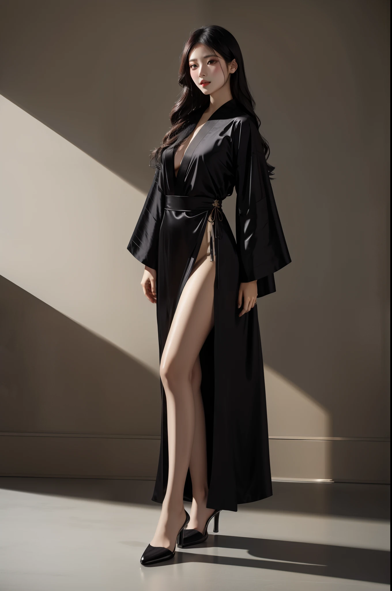 wearing black dress的中国女人摆姿势拍照, nun fashion model, wearing black dress, wearing dark silk robe, whole body, Wearing black silk robe,classical witch, 8 k, woman in black robe