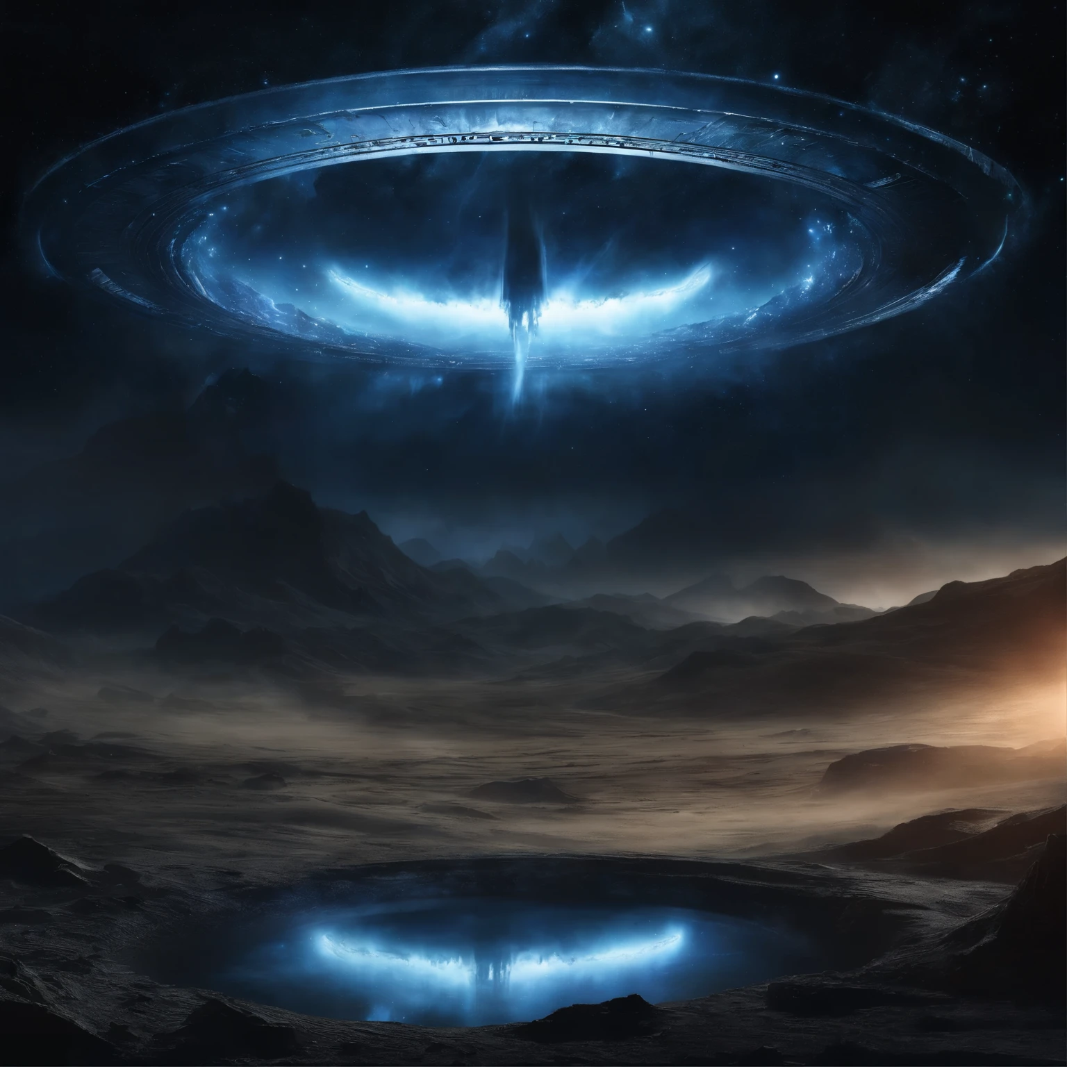 super detailed image of (((the giant stargate ring in the deep space))), ((the entire space inside that stargate is filled with streams of blue plasma flowing from the ring to the center of the space inside that ring):1.4), ((a flying saucer opposite the stargate is preparing to pass through it):1.4), (lightnings runs across the surface of the stargate), a planet very far in the space on background, Milky Way, space, stars, (Best Quality, 16K, Masterpiece, UHD, Ultra quality cinematic lighting, Huge detail, Well lit, sharp, hyper realistic, epic scale, insane level of details)