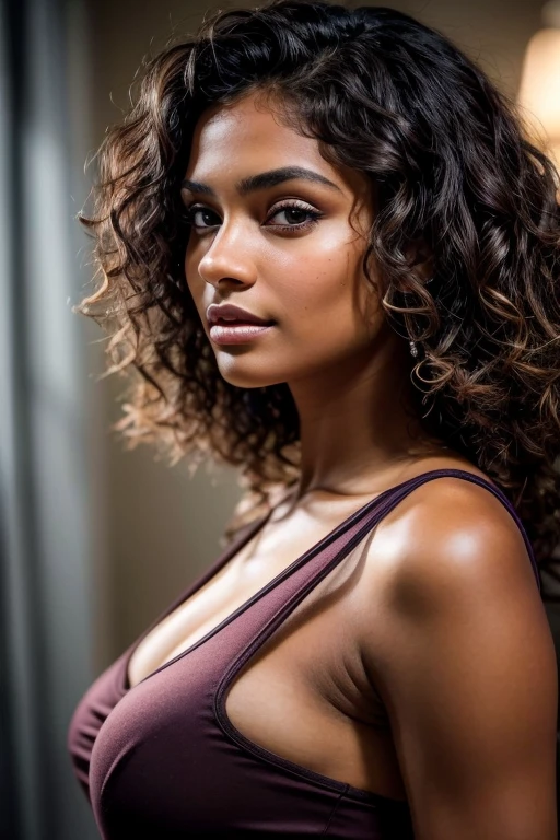 Masterpiece. Best quality, brown-skinned young woman with green eyes and purple curly hair dark brown faded hair roots, posing for a picture, soft portrait shot 8 k, beautiful young girl, beautiful portrait image, photo of a beautiful woman, perfect face and eyes, gorgeous face portrait, beautiful young woman, beautiful portrait photo, beautiful model girl, extremely beautiful face, very beautiful young woman, beautiful girl model, beautiful portrait lighting 8k uhd, dslr, high quality, film grain, fujifilm xt3