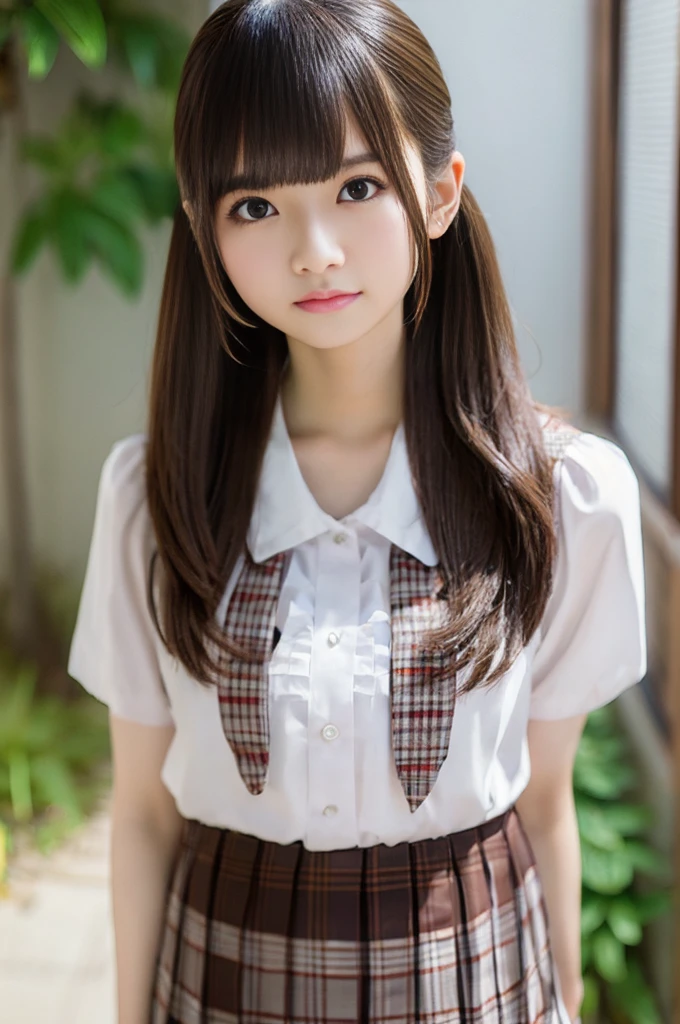smile、night、Raw photo、(((ultimate beauty portrait)))、((glowing skin))、1 girl、20 year old beautiful girl in Prague、bright look、((brown hair))、(cleavage)、(plaid pleated skirt:1.5)、((Big eyes that shine like jewels))、open cardigan、open your clothes、pantyhose、Glossy and glossy skin、(medium hair)、(silky ponytail hair)、(standing)、(from below)、under the skirt、under the skirt、(from below下着の接写)、eyeliner、beautiful bangs、hair between eyes、((masterpiece、最high quality、super detailed、film light、intricate details、High resolution、very detailed))、detailed background、8KUHD、Digital single-lens reflex camera、soft light、high quality、film grain、Fujifilm XT3 、shallow depth of field、natural soft light、Kamimei、rich bust
