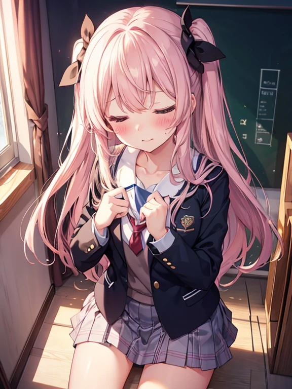 normal chest、Eyes closed、mouth open、blush、school uniform、girl、A large amount of semen was poured on、vaginal ejaculation、cowgirl position 
