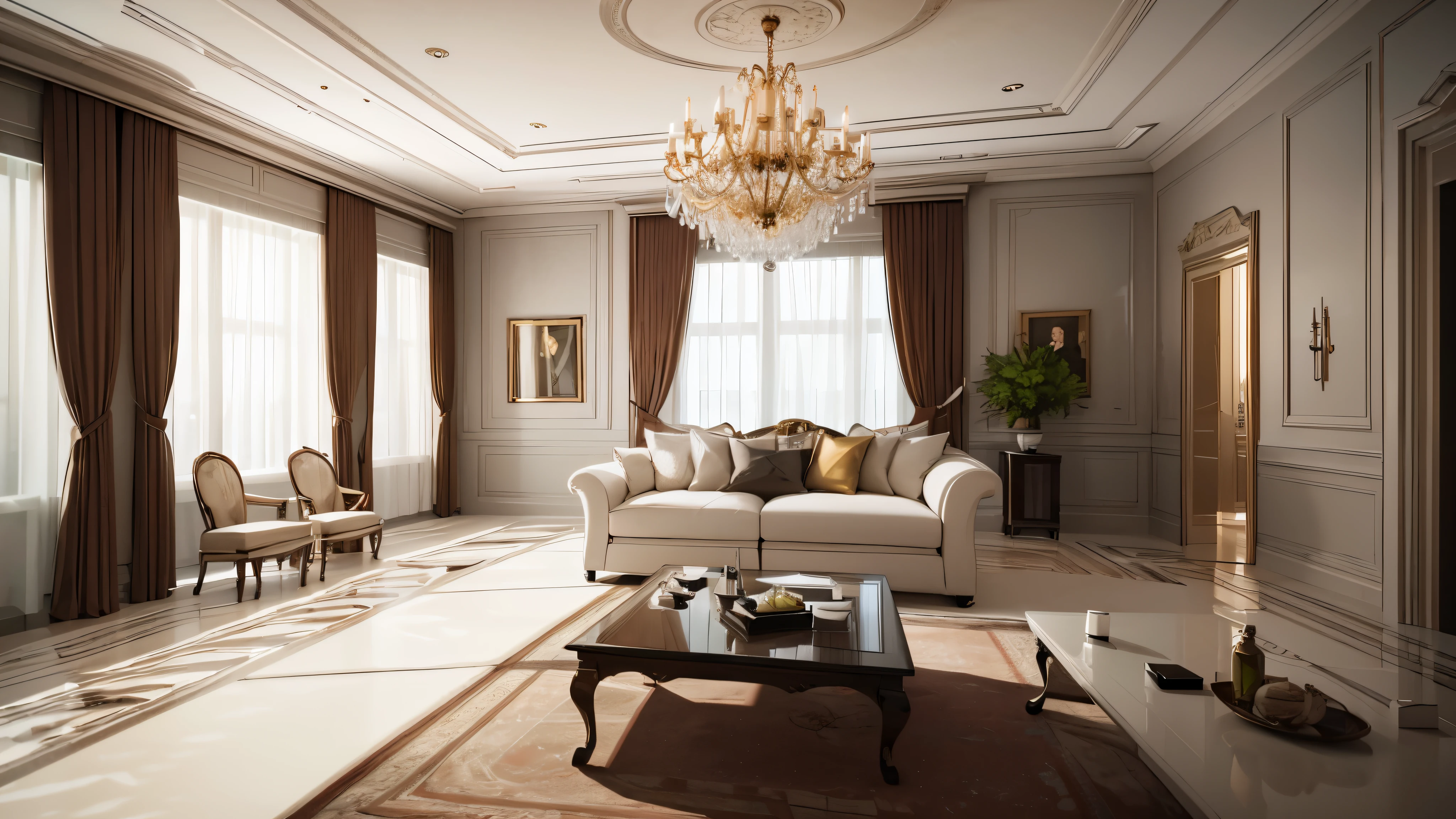 You are a famous interior designer、You have been asked to create a 3D image of a modern large room. Create a harmonious environment with modern and minimalist furniture. Including garden interior.