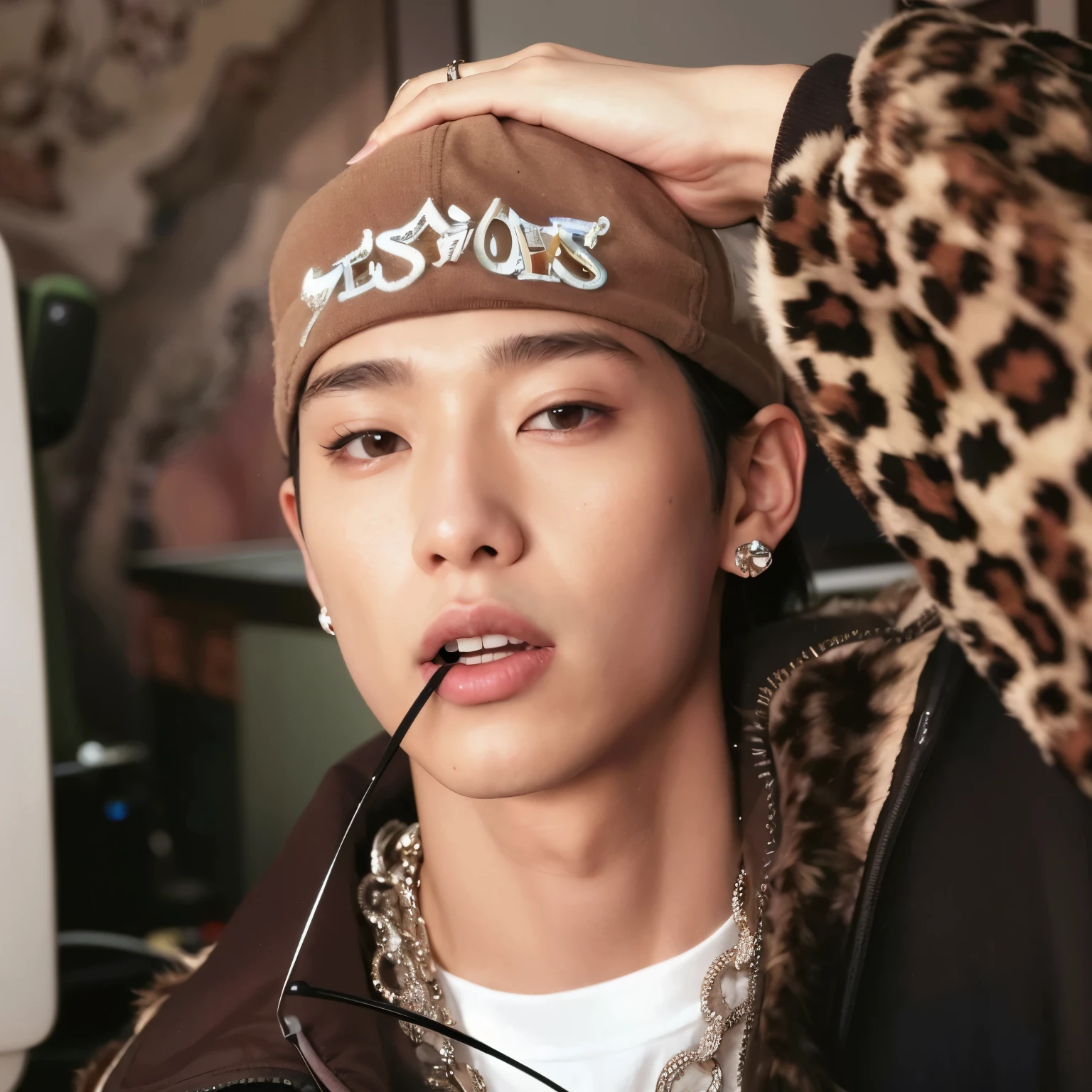 hay un hombre con sombrero y gafas sentado frente a una computadora, cai xukun, Jinyoung Shin, kim doyoung, hyung tae, TaeJune Kim, portrait of jossi de blackpink, hong junio hyung, kpop idol portrait, pintar ulzzang, Won Bin Lee, jossi de blackpink, foto de perfil, jungkook