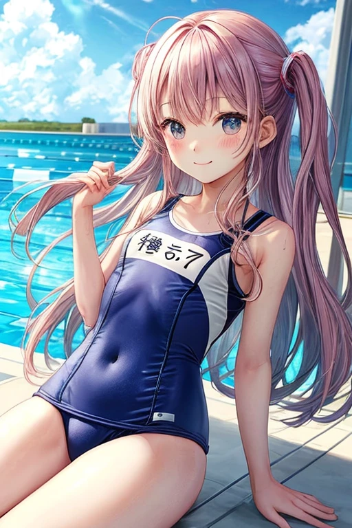 school swimwear、cute face、long hair、