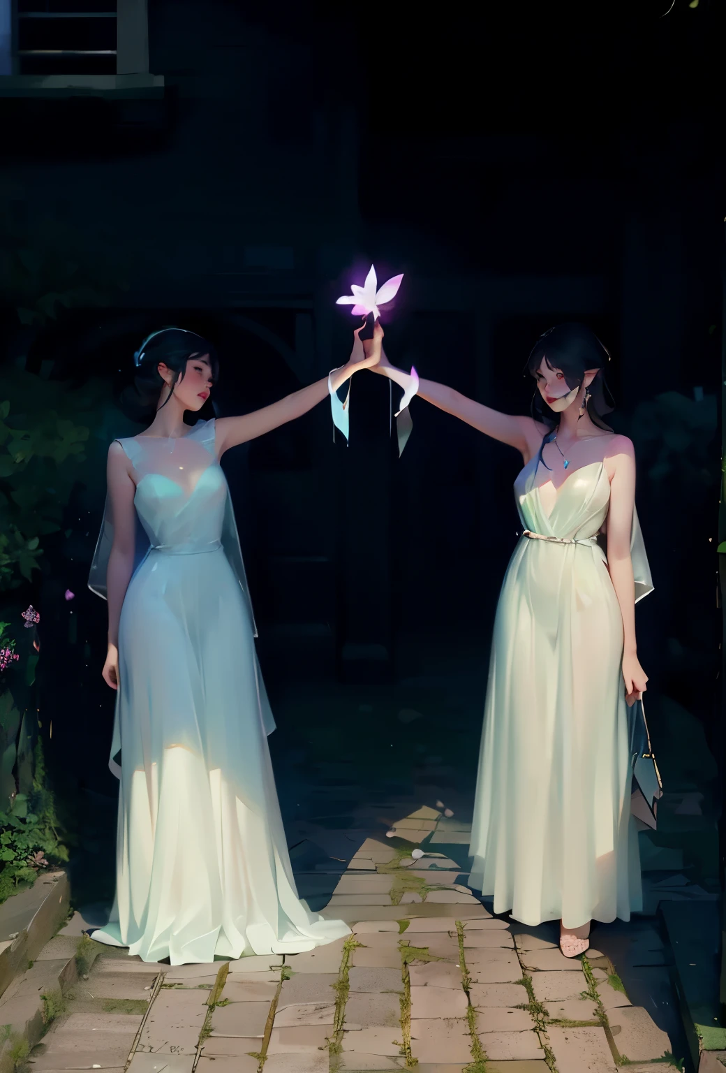 ethereal girls,magic,mystic,neon light,butterfly
(best quality,4k,8k,highres,masterpiece:1.2),ultra-detailed,(realistic,photorealistic,photo-realistic:1.37),HDR,Studio lighting,dreamlike,soft focus,ethereal colors,portraits,moving,glowing,transparent wings,playful reflections,radiant,enchanted,flowing dresses,whimsical atmosphere,wisps of magic stars,gentle breeze,sparkling dust,surreal surroundings,wonderland,elven ears and features,ethereal beauty,captivating expressions,mysterious shadows,dancing lights,ethereal glow,glittering sparkles,illuminated backgrounds,magical props,floating petals,butterflies in flight,indigo skies,enigmatic smiles,bright eyes reflecting starlight,ethereal aura