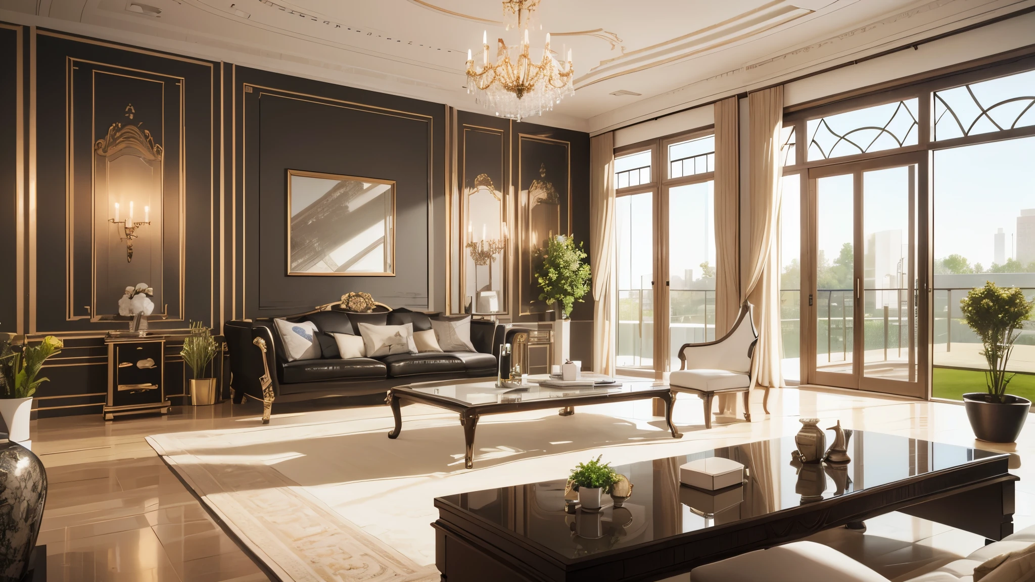 You are a famous interior designer、You have been asked to create a 3D image of a modern large room. Create a harmonious environment with modern and minimalist furniture. Including garden interior.