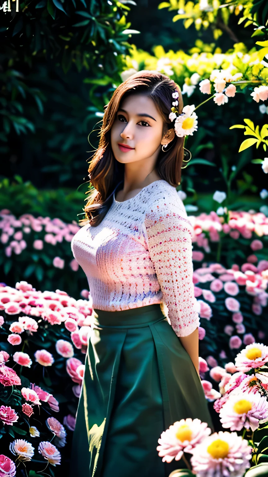 (best quality,4k,highres,masterpiece:1.5),ultra-detailed,(realistic,photorealistic,photo-realistic:1.37), beautiful girl 24 years old, beautiful detailed eyes,beautiful detailed lips,extremely detailed eyes and face,longeyelashes,1girl,illustration,soft lighting,vibrant colors,bokeh,romantic,dreamlike,ethereal vibe,Full Body Professional Photo, (Photo 4K:1.1) (Sharp Focus:1.1), High Detail, Woman in(beautiful chrysanthemum garden:1.2), Pretty Buttocks, long Hair, Instagram Pattern Pose, confident, slim girl, big tits:1.2, perfect anatomy, perfect symmetry:1.2, Realistic, realistic face:1.3, perfect face, content, confident, very detailed, and dramatic, cinematic lighting, Lighting scene, soft lights graceful movement, full body photography, (((masterpiece :1.5))), photoreal acmm ss outfit, wearing acmm top, light purple acmm top, short sleeves, buttons, wearing acmm long skirt, white and pink with printed acmm long skirt, acmm ls outfit, wearing acmm top, olive green acmm top, long sleeves, wearing acmm long skirt, olive green acmm long skirt, printed skirt