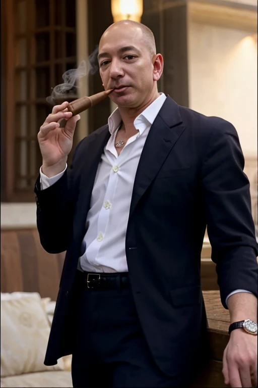 Jeff Bezos smoking a cigar next to andrew tate