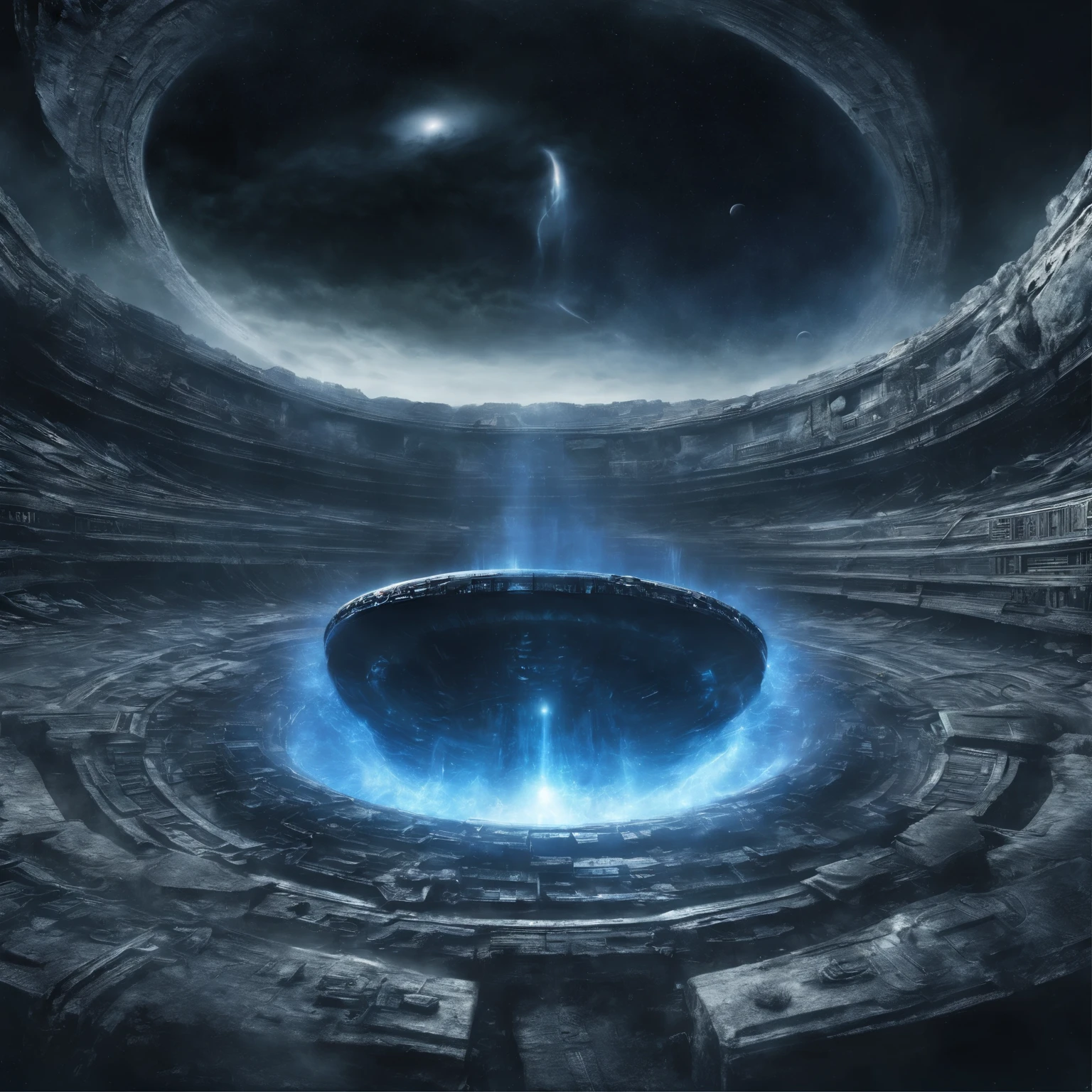 super detailed image of the giant stargate ring (((in the deep space))), ((the entire space inside that stargate is filled with streams of blue plasma flowing from the ring to the center of the space inside that ring):1.4), ((a flying saucer opposite the stargate is preparing to pass through it):1.4), (lightnings runs across the surface of the stargate), Milky Way, space, stars, (Best Quality, 16K, Masterpiece, UHD, Ultra quality cinematic lighting, Huge detail, Well lit, sharp, hyper realistic, epic scale, insane level of details)
