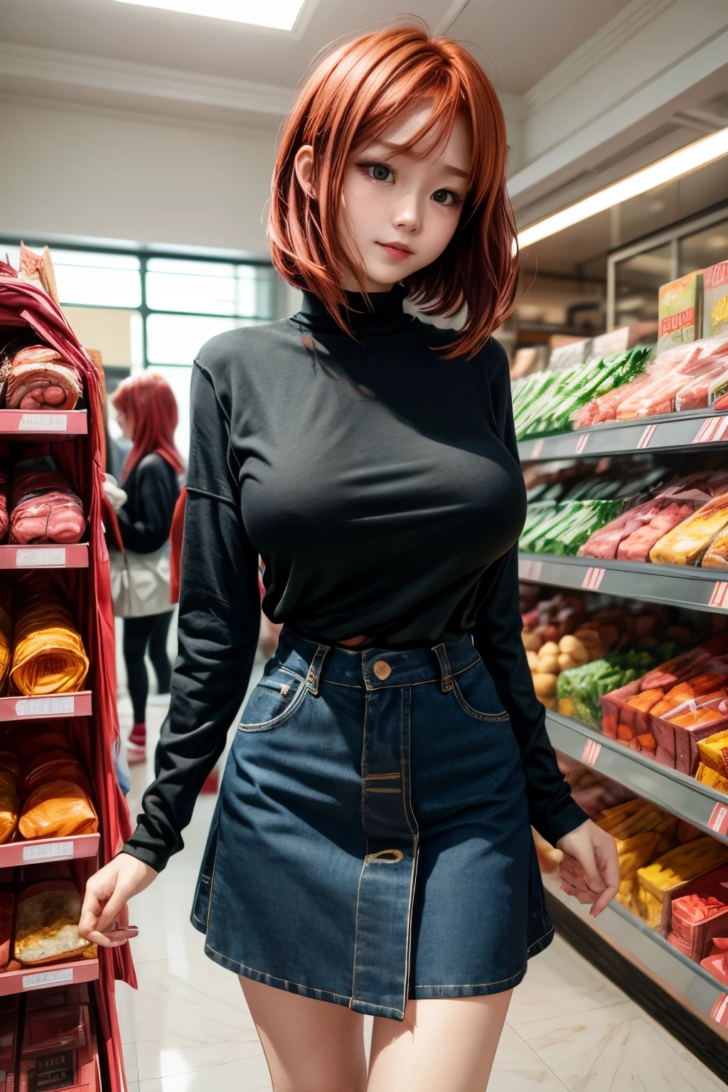 chris、25 years old、Redhead shortcuts、beautiful woman in casual long shirts and skirt fashion, shopping, giga_busty