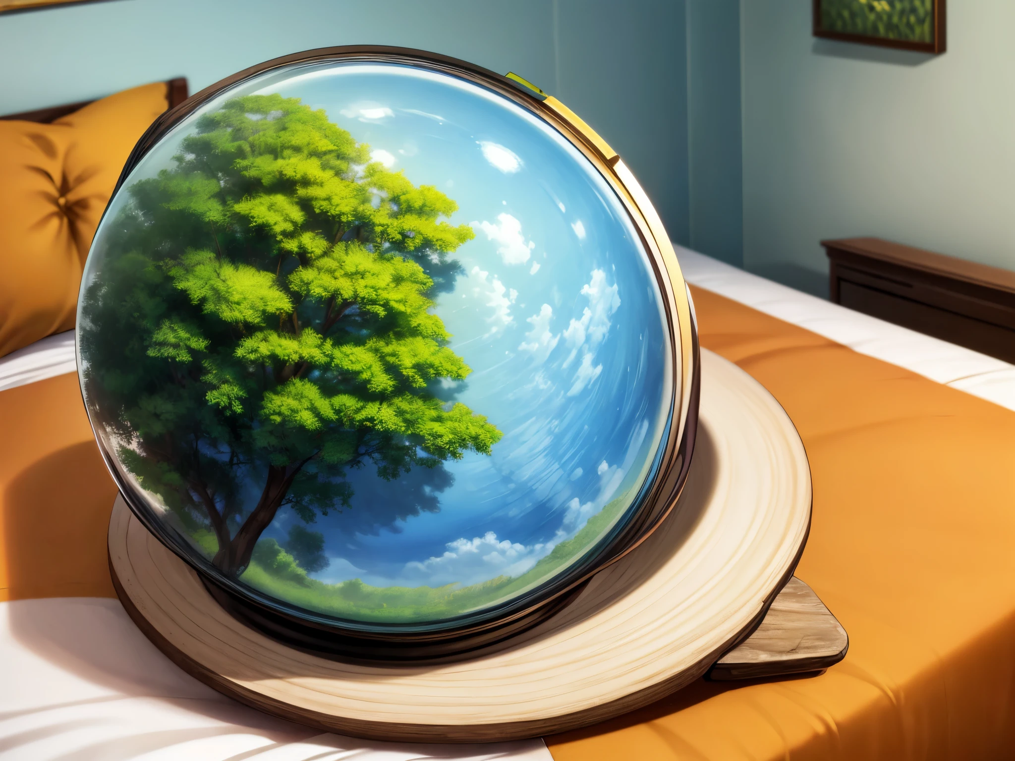 A globe made of green glass rests on a bed of lush green grass, surrounded by vibrant blades that sway gently in the breeze. The sky, painted in shades of cerulean and adorned with fluffy white clouds, serves as the backdrop. The globe, meticulously crafted with intricate details, reflects the world around it, creating a mesmerizing display of magnified reality. It captures the smallest details and nuances of the environment, showcasing the beauty that exists in the tiniest elements of nature.

The glass globe, with its smooth and glossy surface, lends a touch of elegance and sophistication to the scene. Every curve and contour is flawlessly depicted, highlighting the craftsmanship involved in its creation. Its vibrant green color adds a sense of vibrancy and life to the composition.

The grass underneath the globe is alive and teeming with vitality. Each blade is meticulously rendered, with attention given to the varying shades of green, the delicate texture, and the play of light and shadow. The grass provides a soft and inviting base for the globe, filling the entire frame with its lushness.

The sky above offers a breathtaking view, with its vast expanse stretching as far as the eye can see. The blue hues are intensified, giving the sky a sense of depth and serenity. Fluffy clouds, tinged with a touch of white, float across the canvas, adding a dynamic element to the composition.

In terms of image quality, this artwork demands the highest standards. The prompt begins with "(best quality, 4k, 8k, highres, masterpiece:1.2), ultra-detailed, (realistic, photorealistic, photo-realistic:1.37)" to ensure the finest level of detail and realism. Additional tags such as HDR, UHD, studio lighting, ultra-fine painting, sharp focus, physically-based rendering, extreme detail description, professional, vivid colors, and bokeh further enhance the visual quality of the final artwork.

The artistic style of this composition is macro-realism, which focuses on capturing the intricate details and textures of small-scale objects. It showcases the beauty of ordinary objects when seen from up close, giving them a larger-than-life presence.

The color palette emphasizes the vibrant greens of the grass and the deep blues of the sky. The shades are rich and saturated, enhancing the overall visual impact of the artwork.

Lastly, the lighting plays a crucial role in this composition. The scene is illuminated by a soft, natural light that casts a gentle glow on the glass globe and the surrounding elements. The interplay of light and shadow adds depth and dimension to the artwork, creating a visually captivating experience.

Overall, this prompt paints a picture of a green glass globe resting on a bed of grass, surrounded by a serene sky. Its macro-realistic style and attention to detail elevate the artwork, creating a visually stunning piece that celebrates the beauty of the natural world.