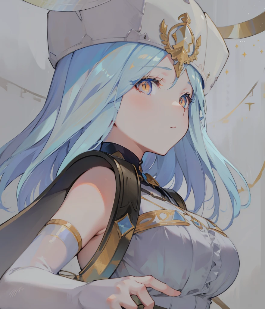 light blue long hair,Deep golden pupils,Silk dress,A sweet girl,starry sky