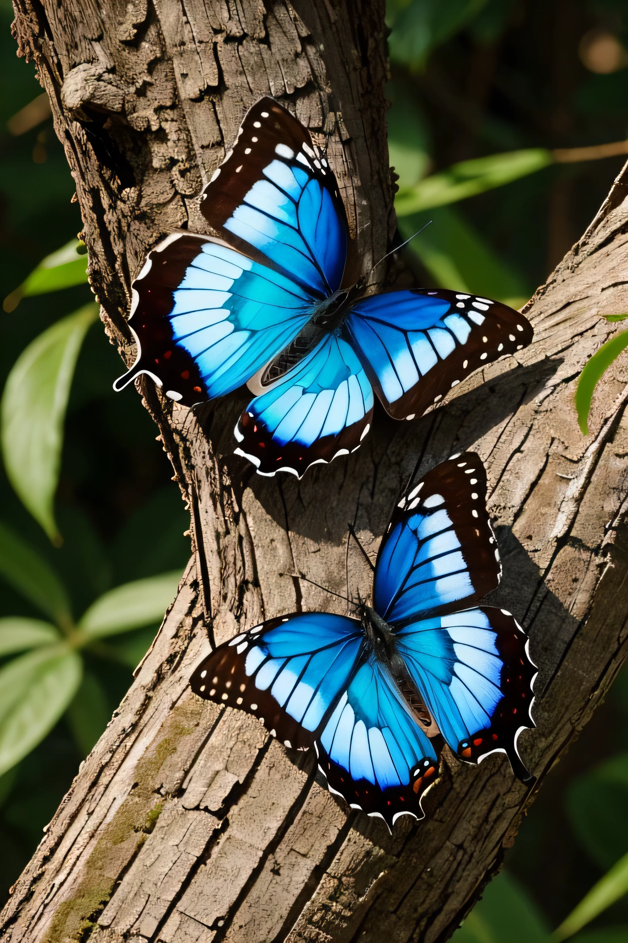 close-up of blue butterfly perched on a tree