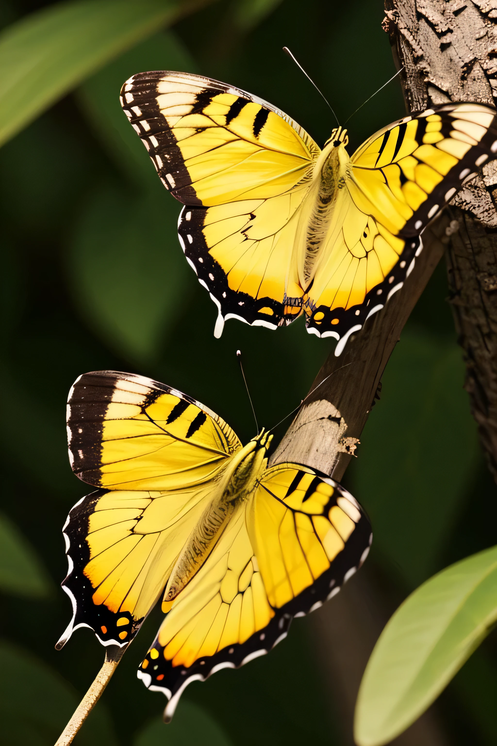 close-up of yellow butterfly perched on a tree