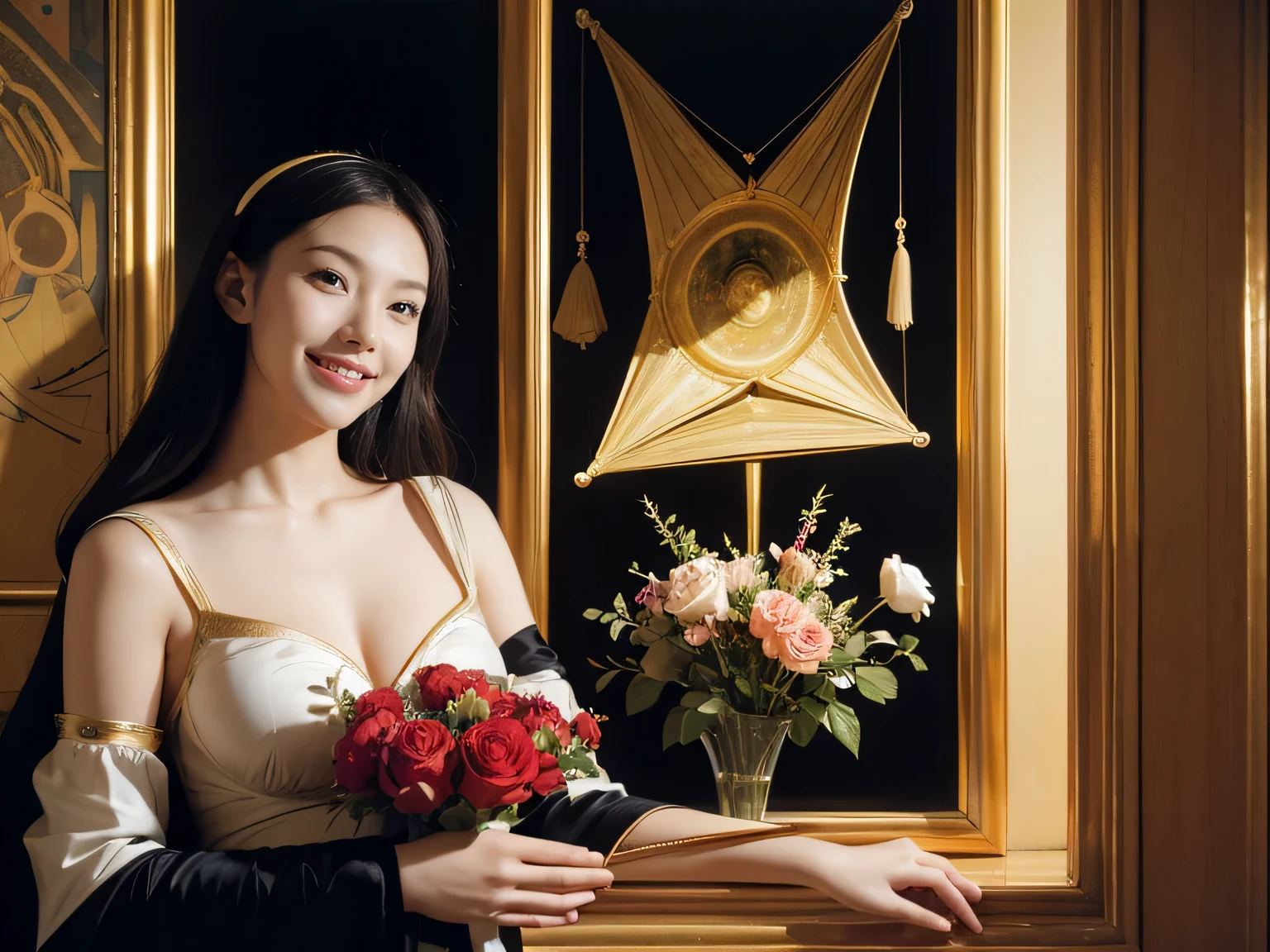 Geometry,astronault,quantum mechanics,Math,Astronomical machinery,astronault.Roses in a vase.fruits,Colossal tits,A smile.Ancient Greek costumes,Paintings by Sandro Botticelli。Costume with stretched shoulders,huge smile,Chiaroscuro of Caravaggio,Cute smile, Expression of ecstasy,A sexy