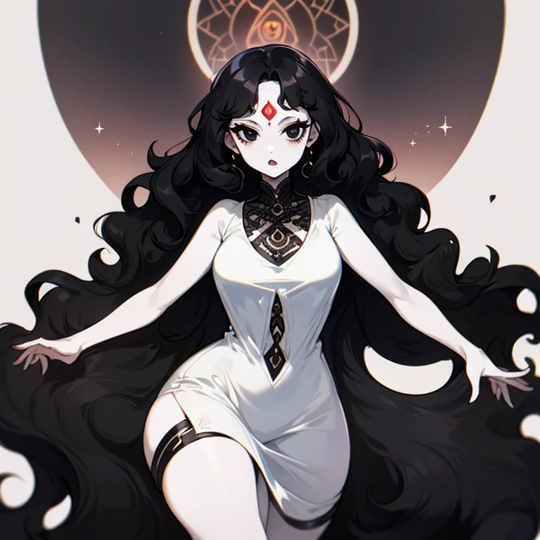 masterpiece, best quality, 4k, tarot card art, line art, clean line art, space-themed coloring mandala, colorful, simple and clean line art, adorned in Art Nouveau style, Genshin, 3 witches, nude, big breasts, dark hair, perfect intricate details, realistic, nude (detailed breasts)