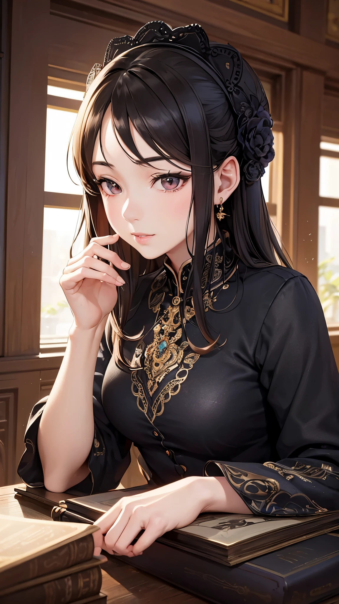 (masterpiece,quality,最佳quality,official art,Beauty and aesthetics:1.2),(1girl:1.3),Very detailed,(color:1.1),most detailed,Retired old lady librarian with elegant temperament