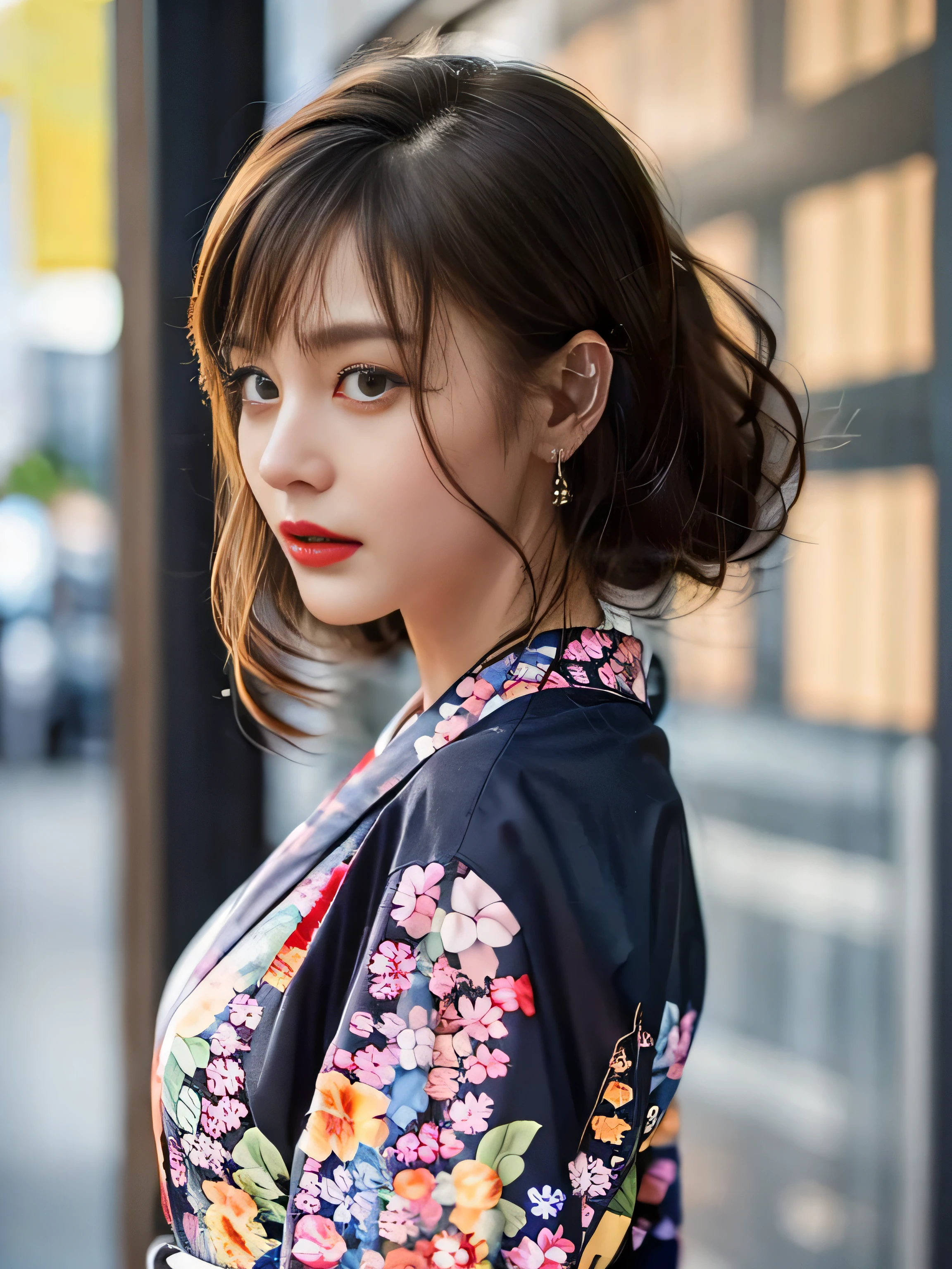 1 female、(super beautiful)、(Beautiful and sad face:1.5)、(detailed face:1.4)、Early 30s、(red pattern on black kimono:1.3)、(Wearing heavy makeup)、(red lips:1.3)、brown hair、(Just after sunset:1.2)、(The sky changes from sunset to night:1.3)、(Backlight)、If someone takes you、I want to kill you、Joren Falls、I want to see you even if I pass through the dazzling flames、Mountain. Gancheng、unforgivable love