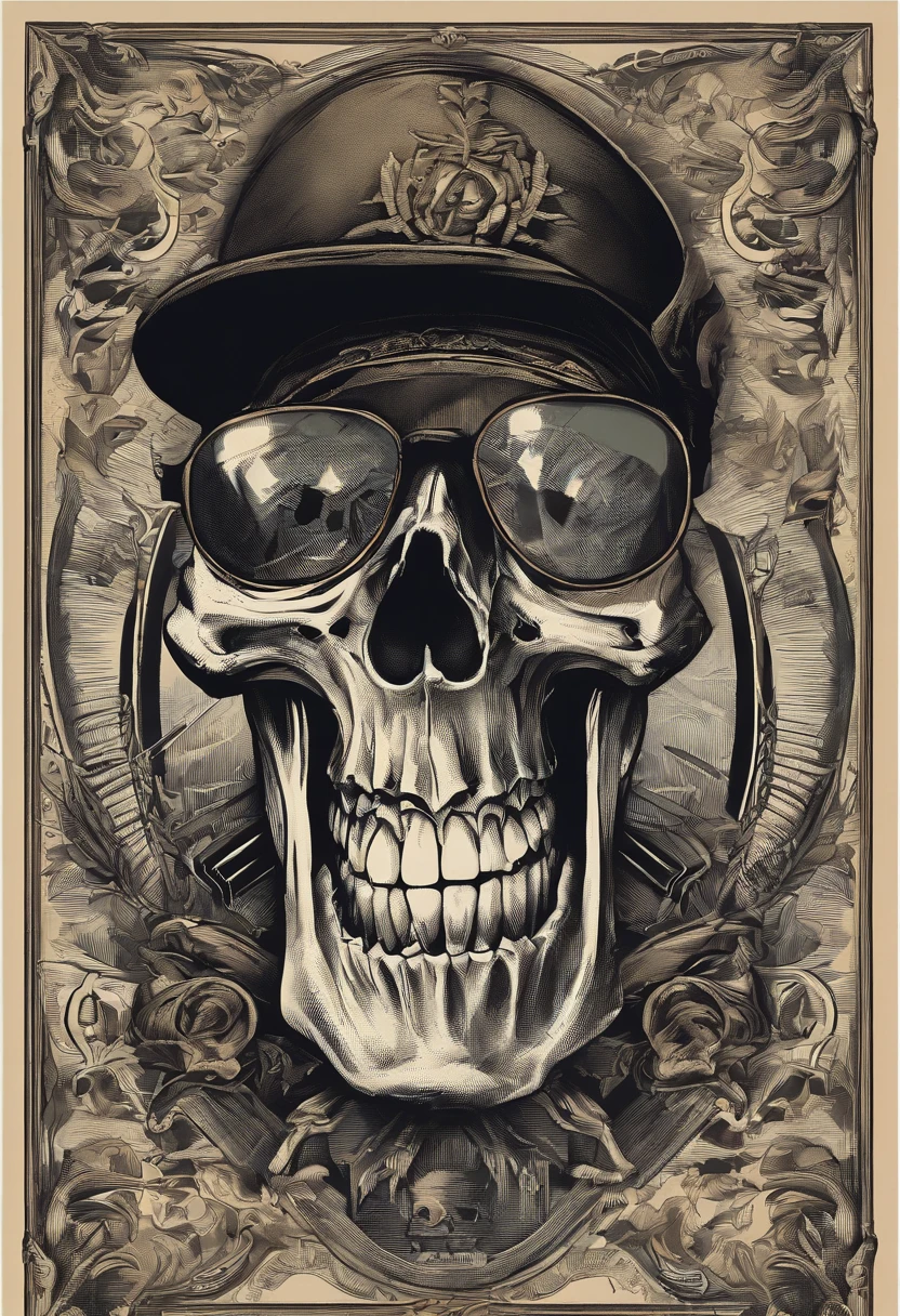 "Design an intricate tattoocore t-shirt logo with a bold, vintage, and rugged look. At the centre, place a detailed skull, featuring a biker's helmet with metallic rivets and aviator-style goggles that reflect subtle hints of light. The skull's jawline is obscured by a tattered bandana, adorned with a small, intricate paisley pattern, giving it a rebellious, outlaw aesthetic.
Behind the skull, position two tattoo machines diagonally crossed, resembling crossbones. Each tattoo machine should be rendered with meticulous detail, showcasing the coils, needles, and frames, emphasizing the craftsmanship.
Above the skull, add a slightly curved, weathered banner with frayed edges that reads 'BORN' in bold, capital letters, distressed to appear worn and rugged. Below the skull, mirror this with another banner, slightly curved upward, displaying the word '1975' in the same style.
The overall composition should have a grunge texture, with cracked lines, faded areas, and uneven inking to convey a sense of age and wear. The design should feel like a classic biker emblem, with a hand-drawn, vintage tattoo art style, and subtle shadowing to add depth, making it stand out with a timeless, rebellious attitude."