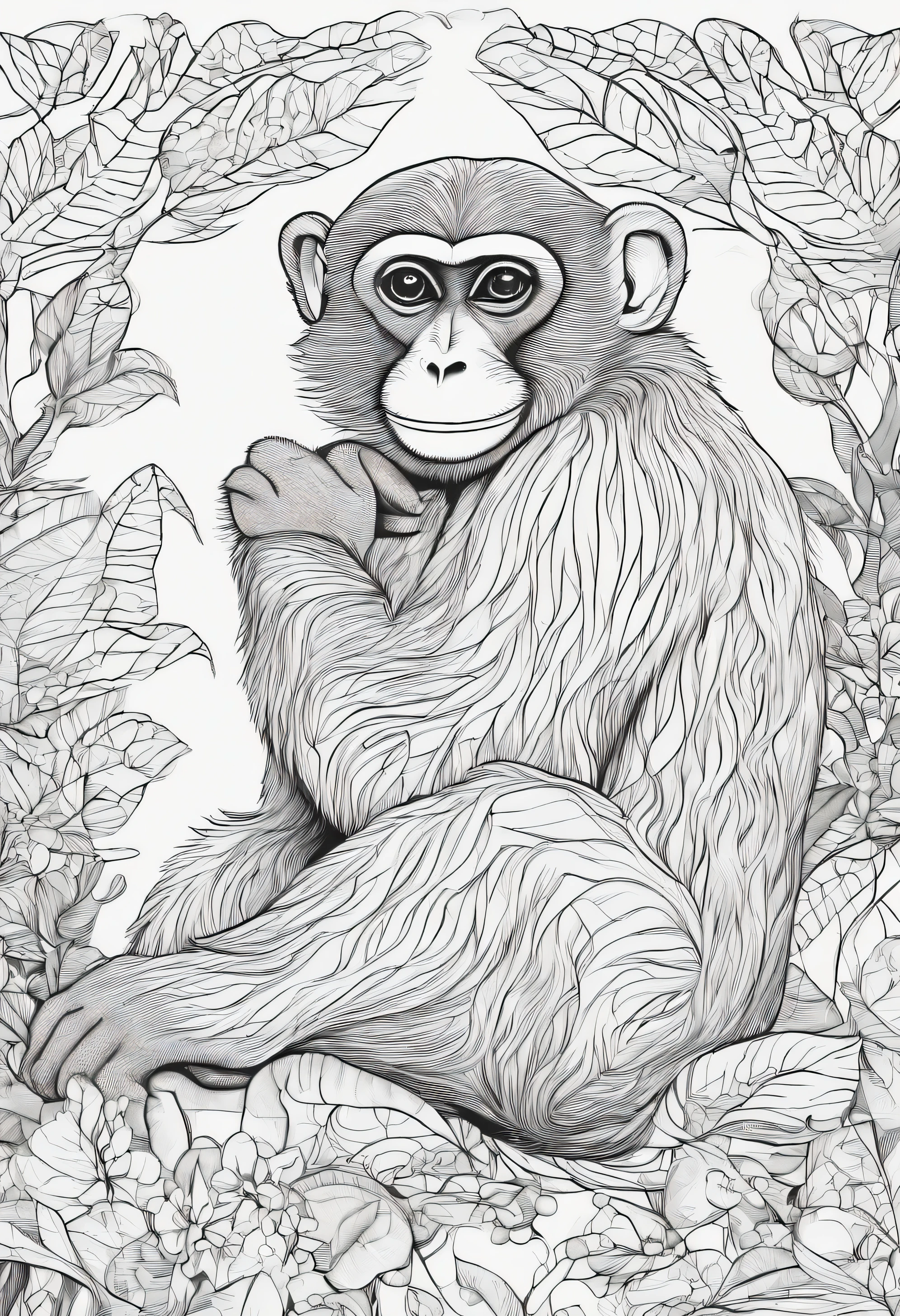 beautiful and detailed monkey, children's coloring book