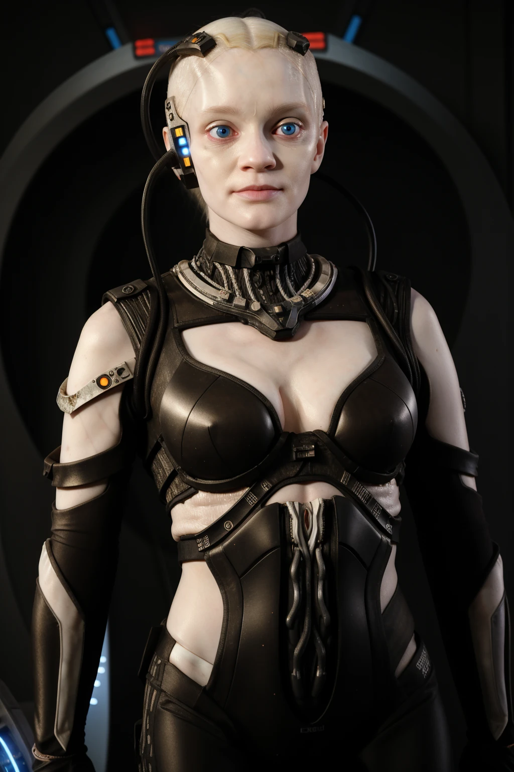 borg woman casey, (cable:1.4), 

[(pale white:.1) (Natural:1) (skin:1.3)::8]
[[(Natural:1.1) (pale white:.9) (skin:1.3):8]::16]
[(Natural:1) (pale white:1.3) (skin:1.3):16]
 [(with:.01) (beauty_marks:.01):6], 

[(bald:.15)::10], [blue eyes:6], [albino Nordic:8],  

(medium shot:1.4), (cybernetic:.1) (cyborg:.2) (bikini:1) (with laser led lights:1), busty, [borg implants::6], [assimilation, afraid::8]

[young:4], front light, fit, well lit, [sunny::12], bright, scifi starship background, [(led lights, laser lights:.01):8], detailed skin,  photograph, detailed, high resolution, RAW photo, in frame, [BREAK (bare arms:.8), (bare shoulders:.6)::38], 
[BREAK:8] [(long light blonde hair:1.3):10],
[BREAK:8] 
[(many beauty_marks and:.01) (many light moles on her skin:1.2):8], 

[BREAK (light brown moles:.1):12]