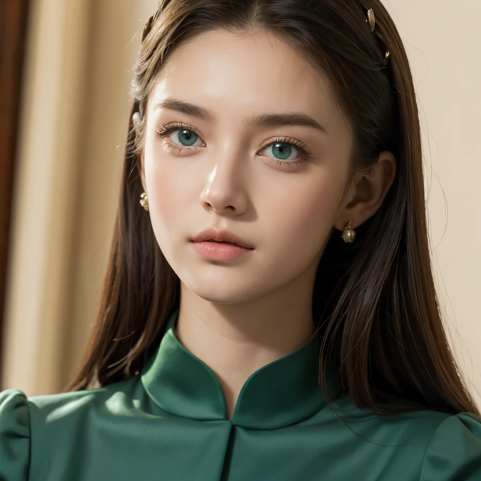A royal sister，20 years old，European，light green eyes，wear